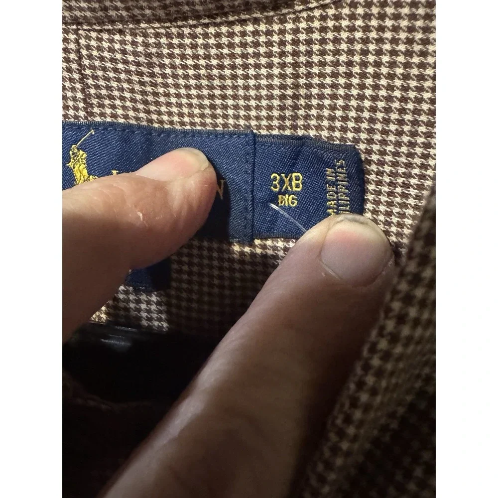 Polo Ralph Lauren 3XB Gingham Micro Check Long Sleeve Brown Button Down (C)